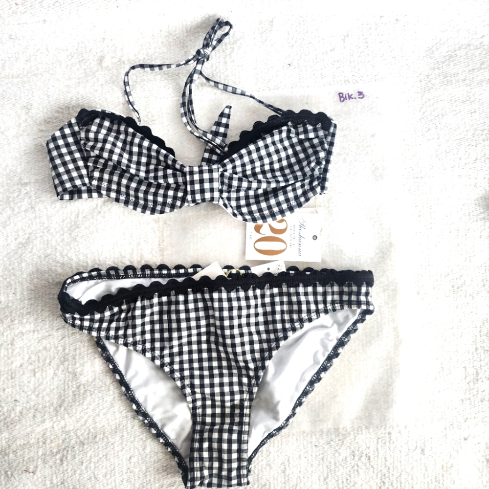Shoshanna black and white gingham scalloped bikini